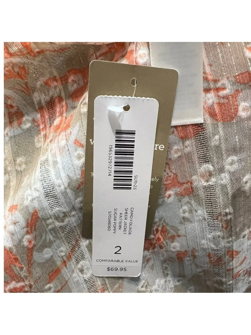 Chico’s Women’s Camo Foliage Sheer Jacket Peach/Cream Size 2 (Large)